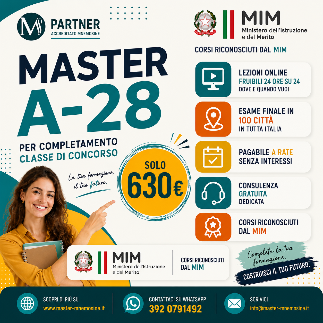 Master A28 Mnemosine online per Matematica e Scienze e classe di concorso A-28