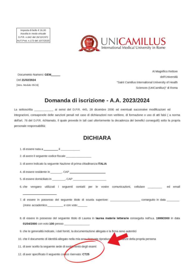 Modulo iscrizione con codice riservato