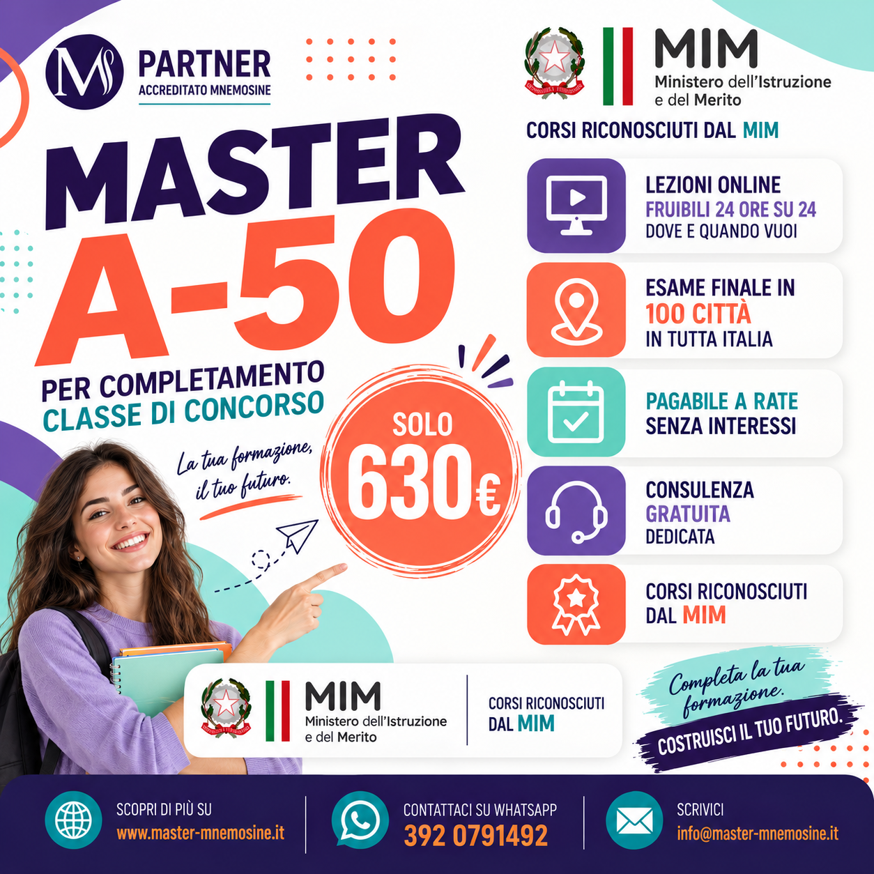Master A50 Mnemosine per Scienze naturali chimiche e biologiche e integrazione CFU mancanti