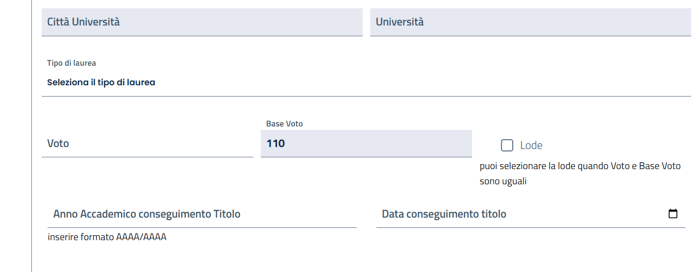 Istruzioni iscrizione 30 cfu art 13 12 Campi richiesti per inserire i dati del titolo di studio nella procedura 30 CFU Mnemosine