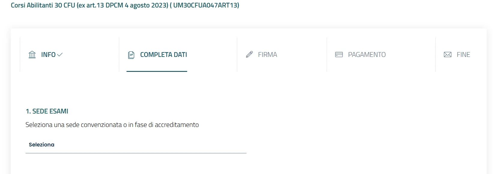 Schermata iniziale Info della procedura di iscrizione UniCamillus 30 CFU Articolo 13