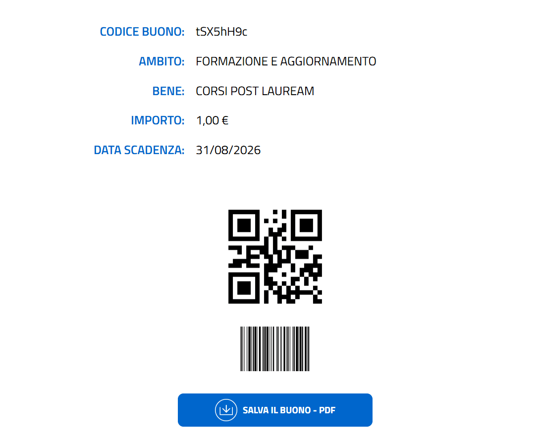 Paga con carta del docente 3 Carta del Docente - buono generato con codice e QR code