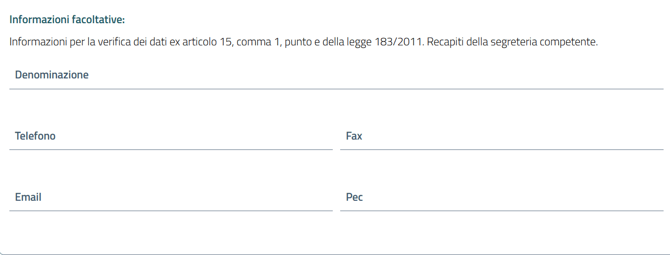 Istruzioni iscrizione 30 cfu art 13 13 Schermata informazioni facoltative recapiti segreteria universitaria nella procedura 30 CFU Mnemosine