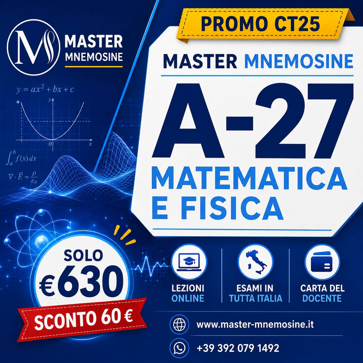 Master A27 Mnemosine per integrare i CFU richiesti per la classe di concorso A-27 Matematica e Fisica