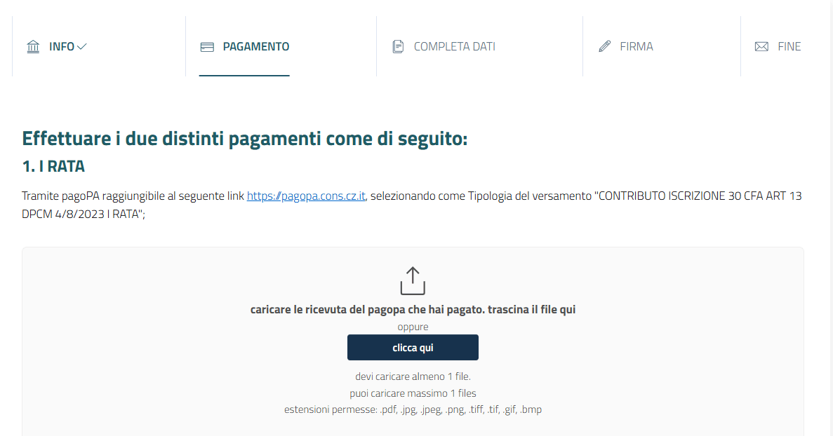 pagoPA Conservatorio: selezione contributo iscrizione 30 CFA Articolo 13 prima rata
